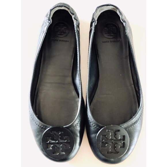 Tory Burch Minnie Travel Leather Ballet Flats 6.5 Black Logo Napa Rubber Sole - Picture 12 of 16